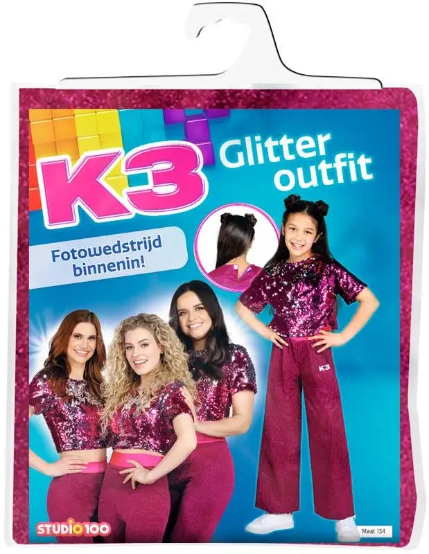 K3 - Studio100 NIEUW K3 Verkleedpak Glitter + Haarband Kado! 4 K3 - Studio100 NIEUW K3 Verkleedpak Glitter + Haarband Kado! - Afbeelding 4