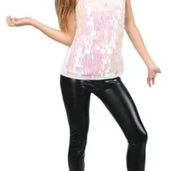 PartyXplosion Pailletten - Topje - Wit, Roze - M