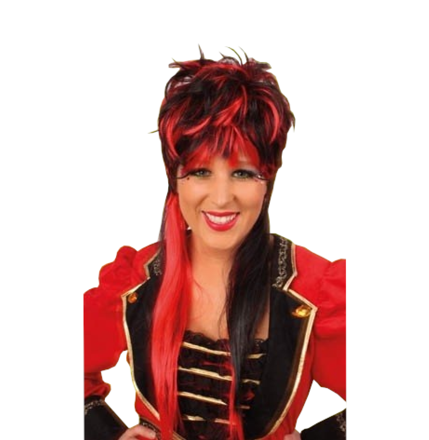 PartyXplosion Pruik - Rood & Zwart - Virginia 1 PartyXplosion Pruik - Rood & Zwart - Virginia
