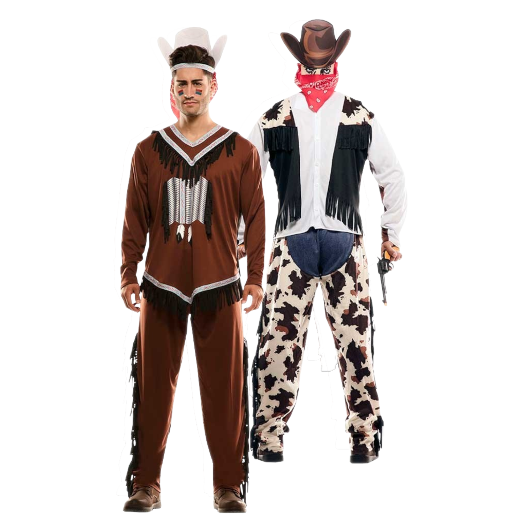 Witbaard Indiaan & Cowboy In 1 - Kostuum - Dubbel - M/L 1 Witbaard Indiaan & Cowboy In 1 - Kostuum - Dubbel - M/L